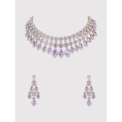 Auraa Trends White Finish Kundan Polka and Purple Stone Jewellery Set