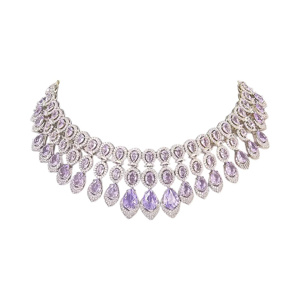 Auraa Trends White Finish Kundan Polka and Purple Stone Jewellery Set