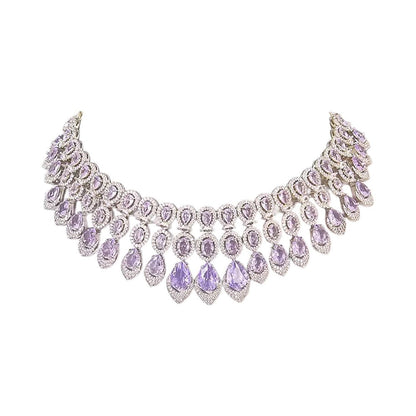 Auraa Trends White Finish Kundan Polka and Purple Stone Jewellery Set