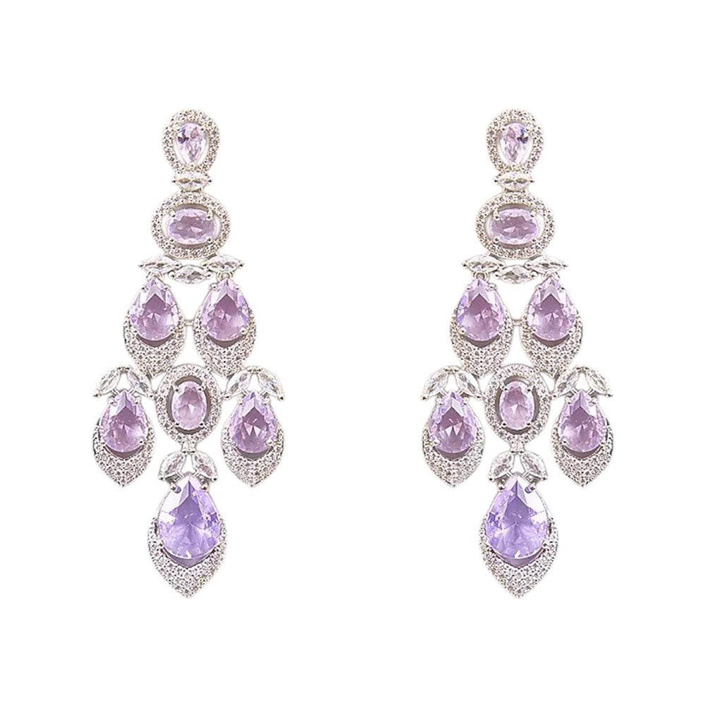 Auraa Trends White Finish Kundan Polka and Purple Stone Jewellery Set