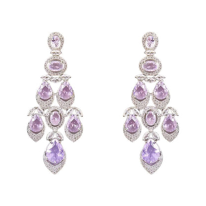 Auraa Trends White Finish Kundan Polka and Purple Stone Jewellery Set