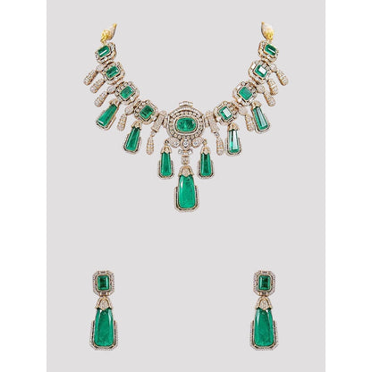 Auraa Trends Royal Green Stone Kundan Jewellery Set