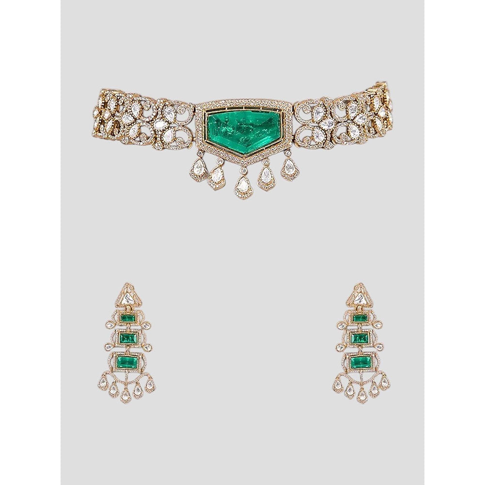 Auraa Trends Statement Green Stone Kundan Choker Jewellery Set