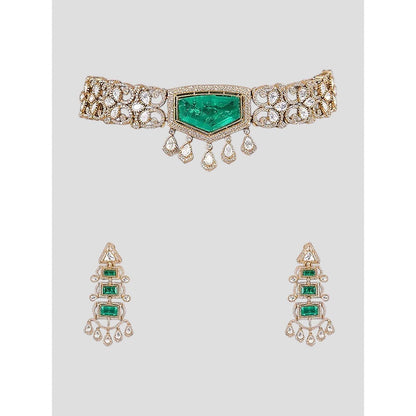 Auraa Trends Statement Green Stone Kundan Choker Jewellery Set