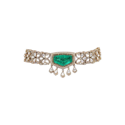 Auraa Trends Statement Green Stone Kundan Choker Jewellery Set