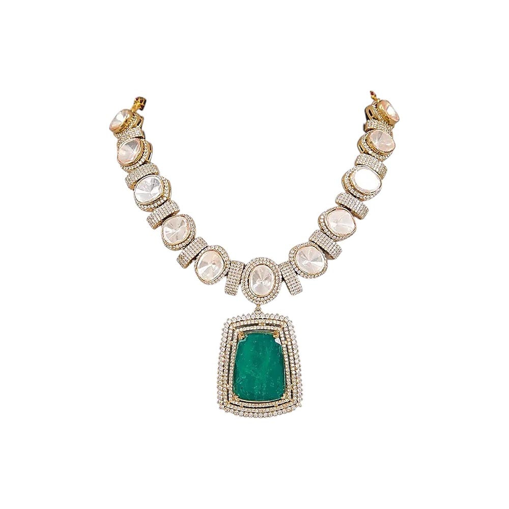 Auraa Trends Elegant Green Pendant Kundan Choker Jewellery Set