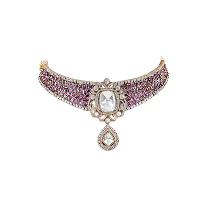 Auraa Trends Royal Pink Cz Kundan-Style Choker Jewellery Set