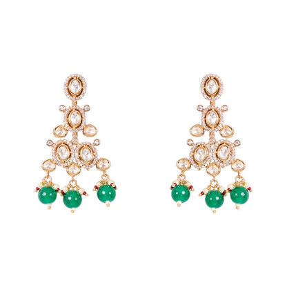 Auraa Trends Traditional Gold-Plated Green Beads Kundan Choker Jewellery Set