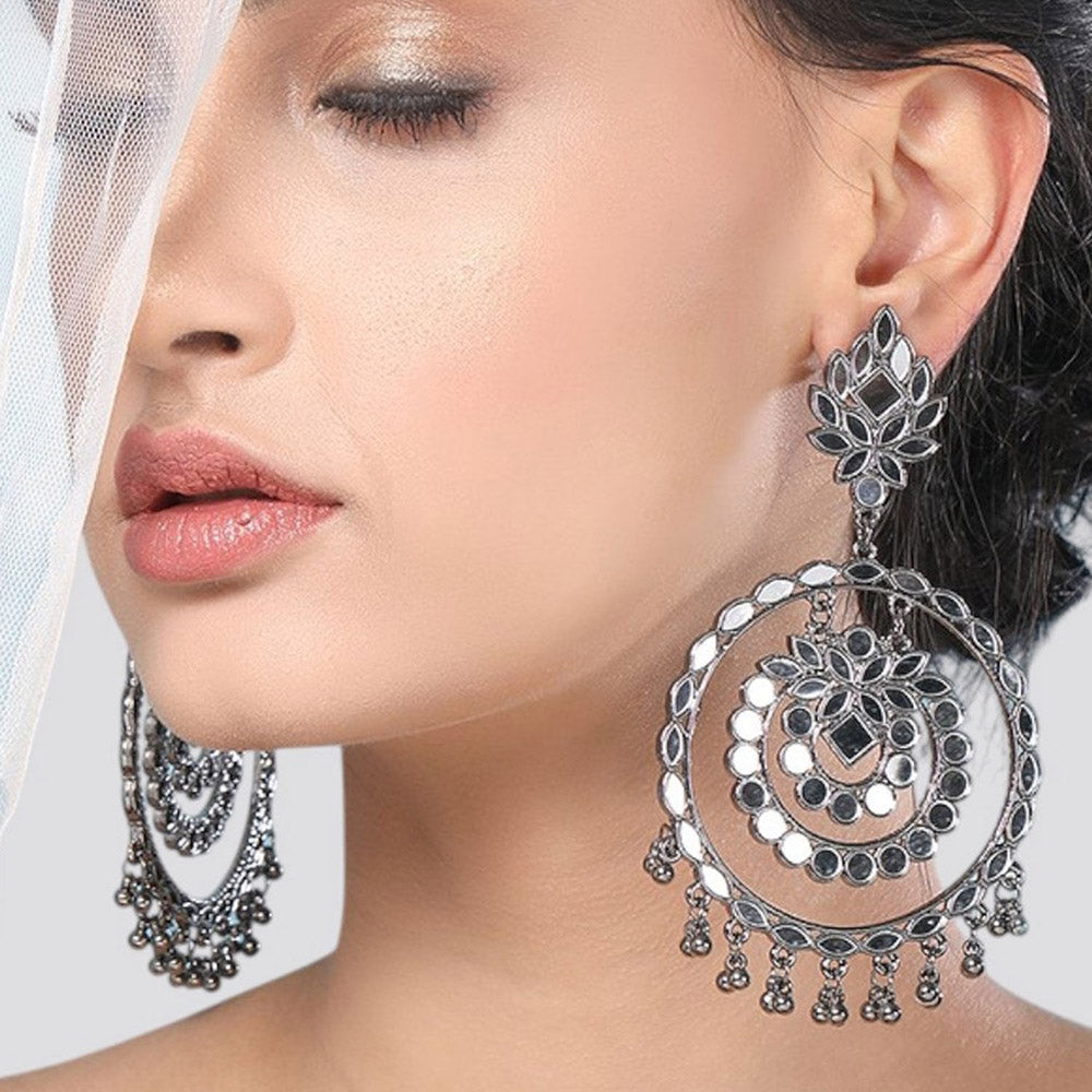 Auraa Trends Traditional Oxidized Mirror Work Earrings