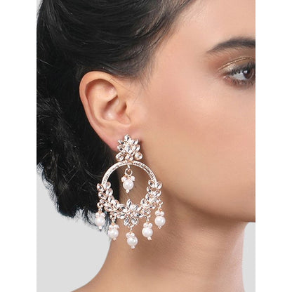 Auraa Trends Rose Gold Plated Floral Kundan And Pearl Earrings For Women