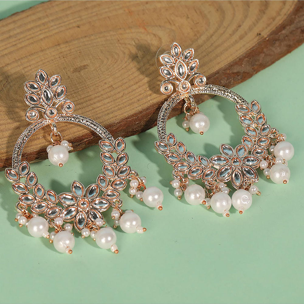 Auraa Trends Rose Gold Plated Floral Kundan And Pearl Earrings For Women