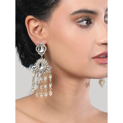 Auraa Trends Royal Gold-Plated Kundan And Pearl Long Dangler Earrings For Women
