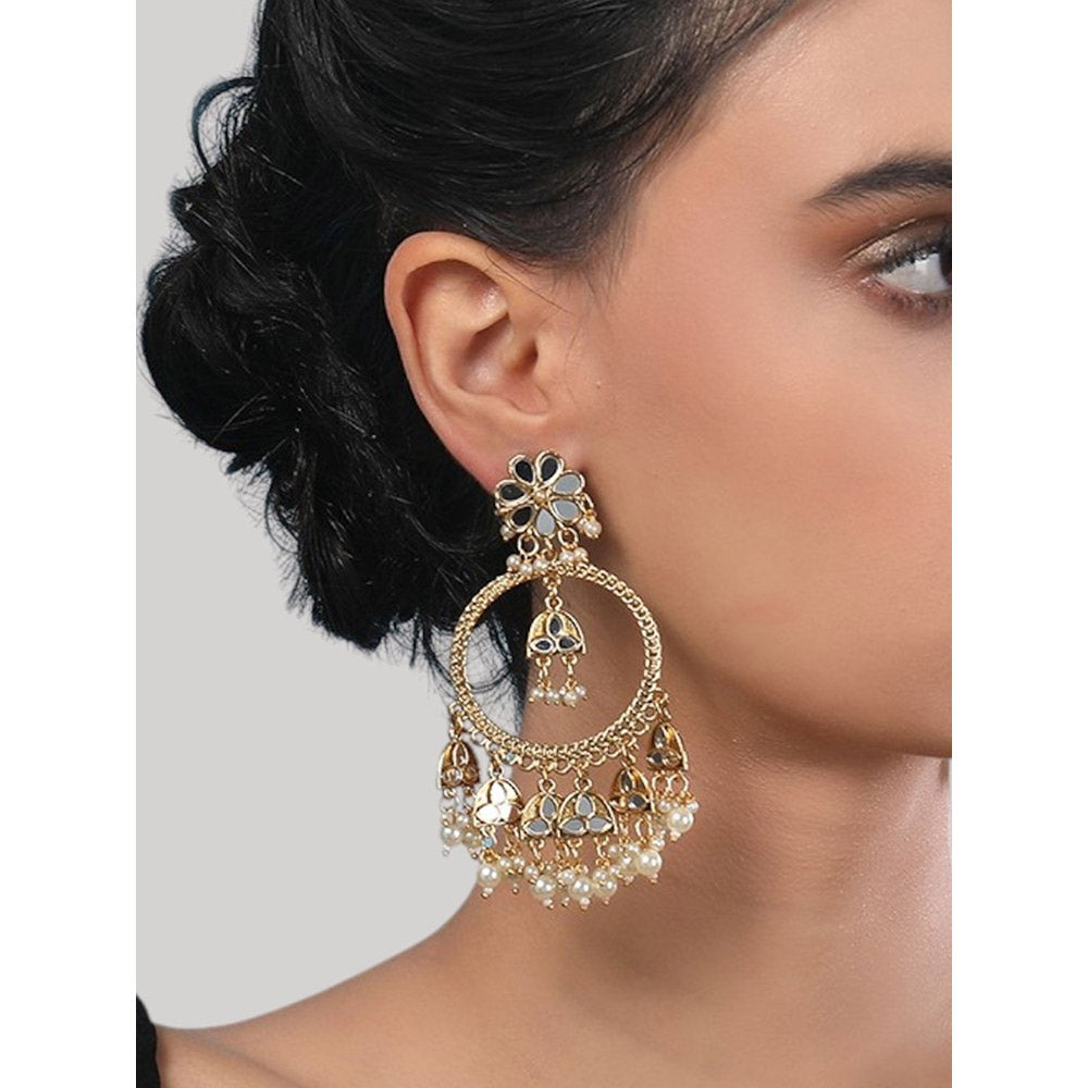 Auraa Trends Floral Meenakari Kundan Earrings With Pearl Drops