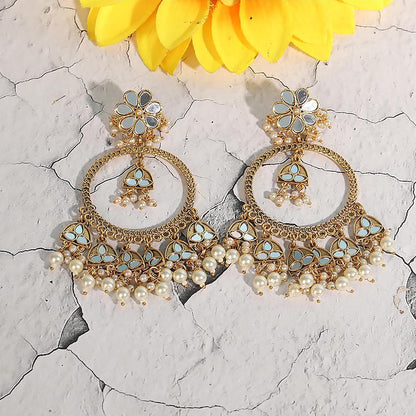 Auraa Trends Floral Meenakari Kundan Earrings With Pearl Drops