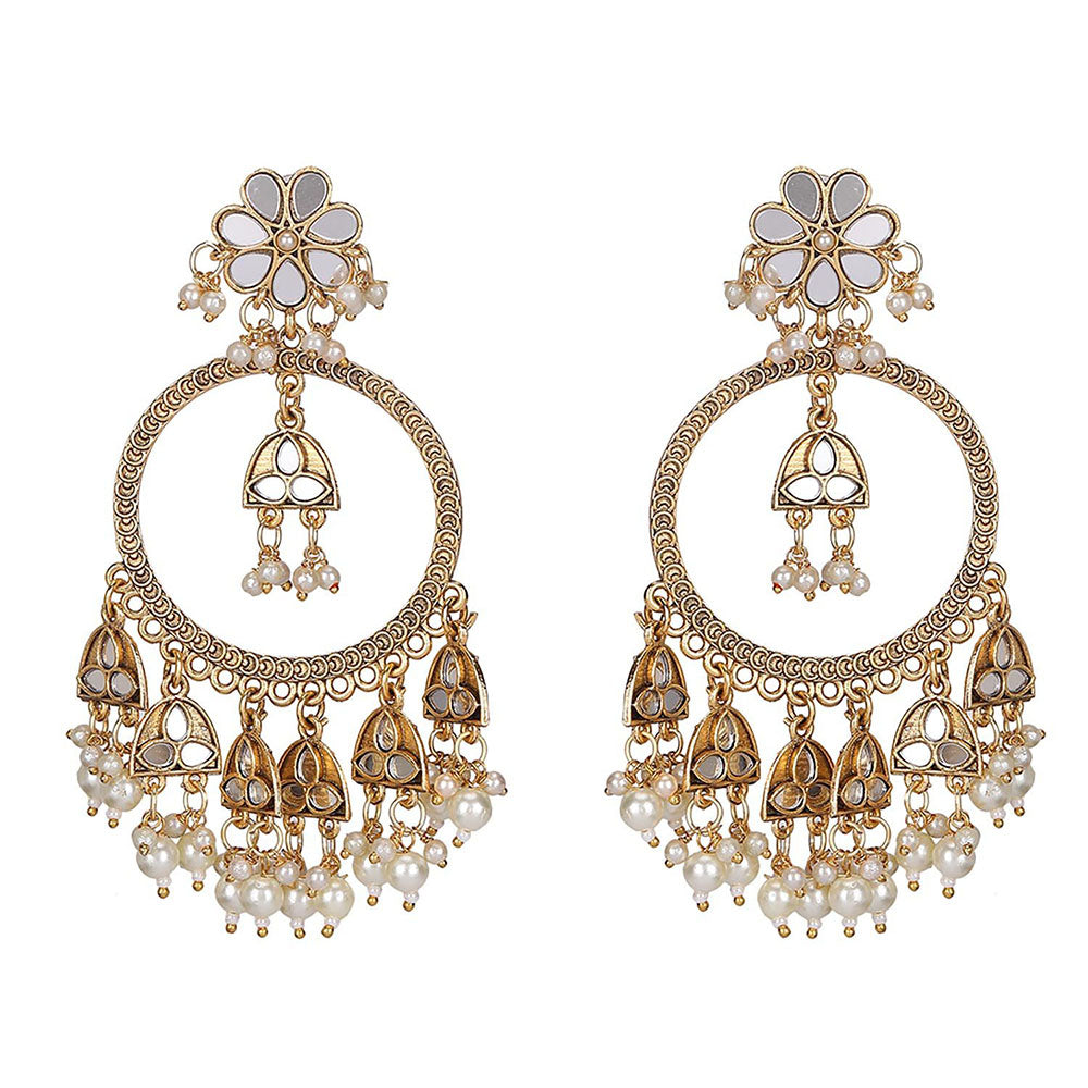 Auraa Trends Floral Meenakari Kundan Earrings With Pearl Drops
