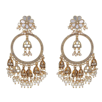Auraa Trends Floral Meenakari Kundan Earrings With Pearl Drops