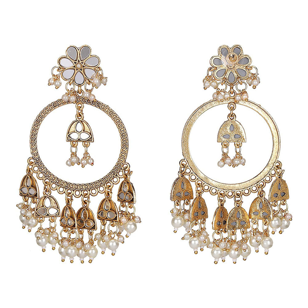 Auraa Trends Floral Meenakari Kundan Earrings With Pearl Drops
