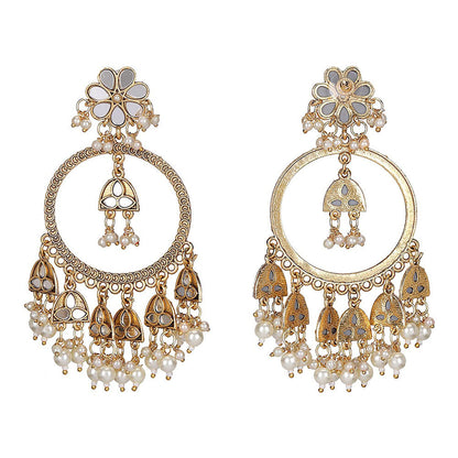 Auraa Trends Floral Meenakari Kundan Earrings With Pearl Drops