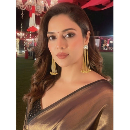 Auraa Trends Gold-Plated Chandelier Earrings with Crystal Detailing and Tassel Design