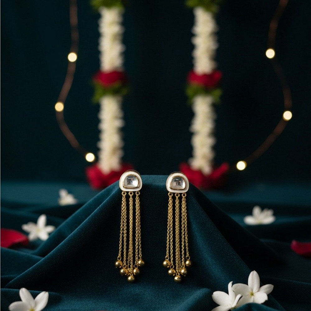 Auraa Trends Gold-Plated Chandelier Earrings with Crystal Detailing and Tassel Design