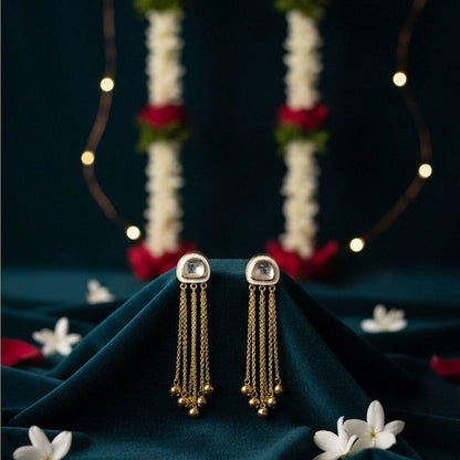 Auraa Trends Gold-Plated Chandelier Earrings with Crystal Detailing and Tassel Design