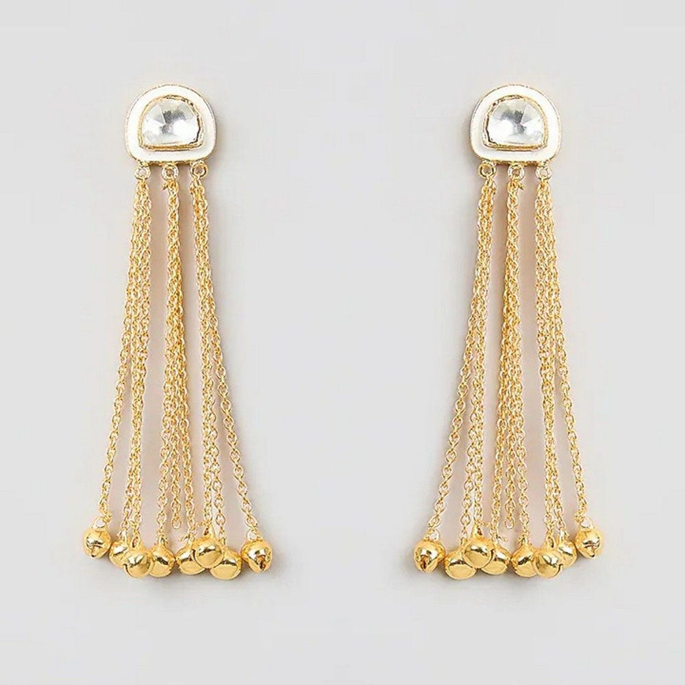 Auraa Trends Gold-Plated Chandelier Earrings with Crystal Detailing and Tassel Design