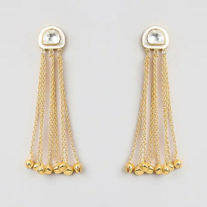 Auraa Trends Gold-Plated Chandelier Earrings with Crystal Detailing and Tassel Design