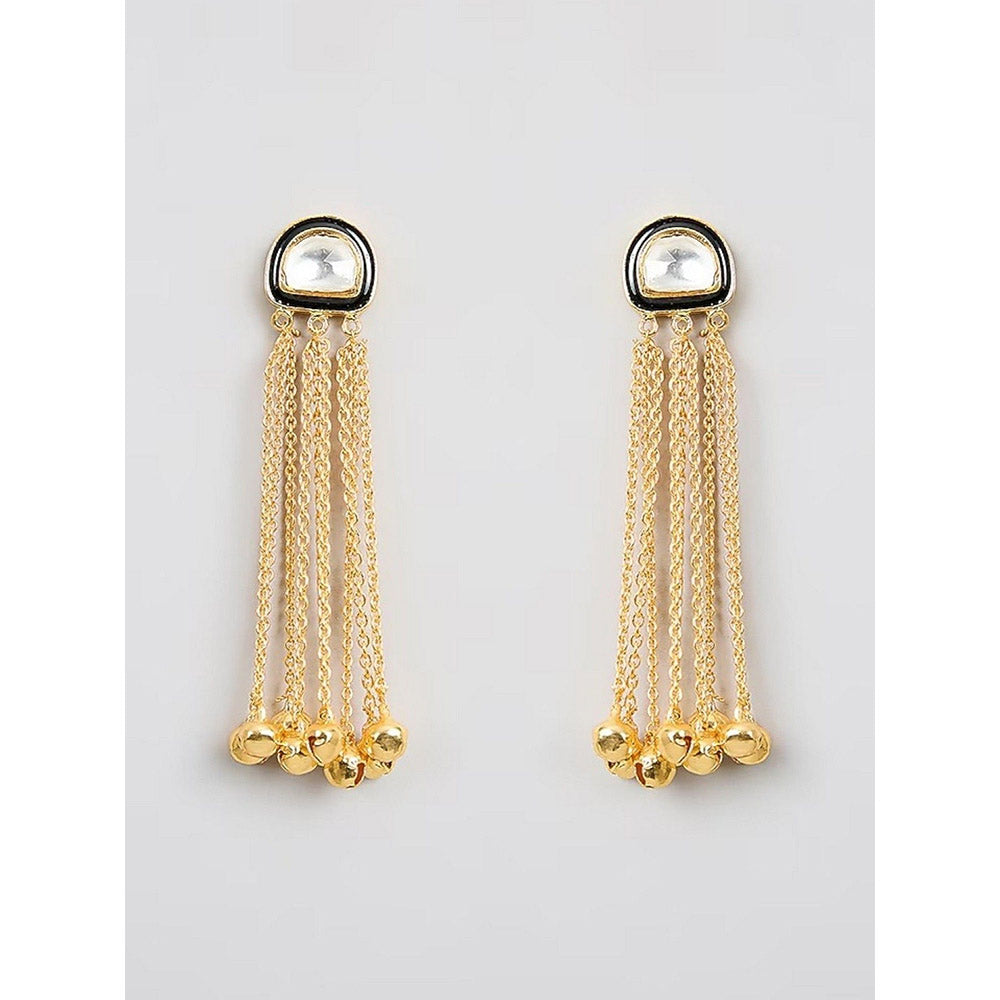 Auraa Trends Gold-Plated Chandelier Earrings with Crystal Centre and Tassel Design