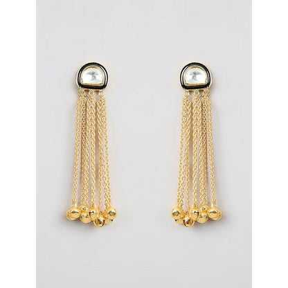 Auraa Trends Gold-Plated Chandelier Earrings with Crystal Centre and Tassel Design