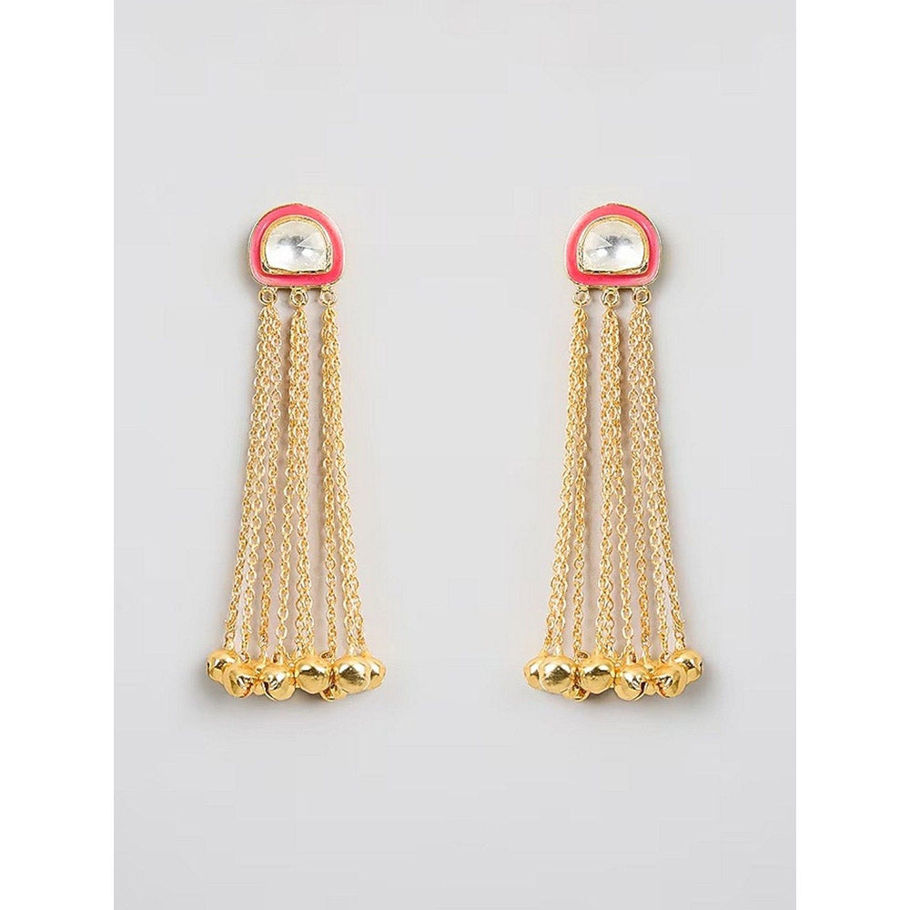 Auraa Trends Elegant Gold-Plated Drop Earrings with Multi-Layered Chains and Kundan Embellishments