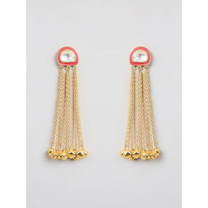 Auraa Trends Elegant Gold-Plated Drop Earrings with Multi-Layered Chains and Kundan Embellishments