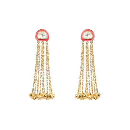 Auraa Trends Elegant Gold-Plated Drop Earrings with Multi-Layered Chains and Kundan Embellishments