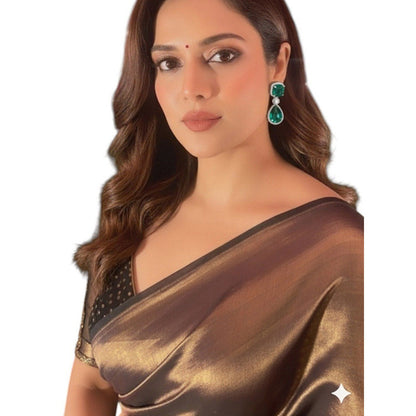 Auraa Trends Elegant Emerald Green Drop Earrings with Pearls and Silver Tone Detailing