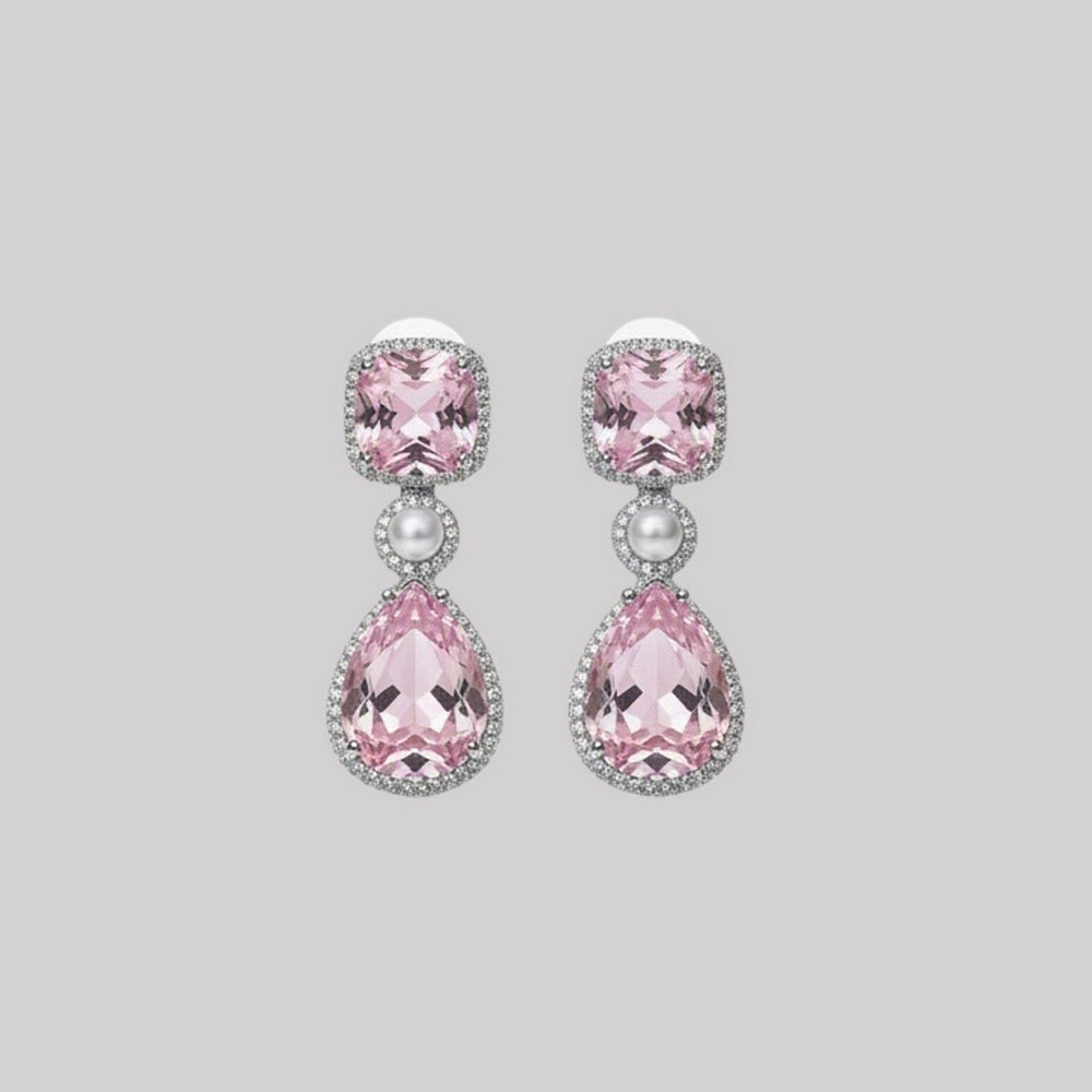 Auraa Trends Elegant Pink Stone Drop Earrings with Pearl Accent