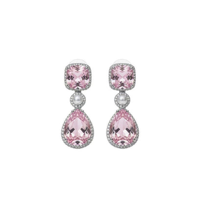 Auraa Trends Elegant Pink Stone Drop Earrings with Pearl Accent