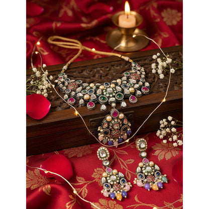 Auraa Trends Elegant Multicolour Traditional Jewellery Set with Pearl and Gemstone Detailing