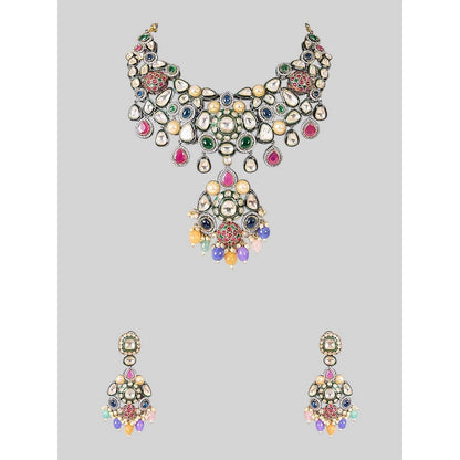 Auraa Trends Elegant Multicolour Traditional Jewellery Set with Pearl and Gemstone Detailing