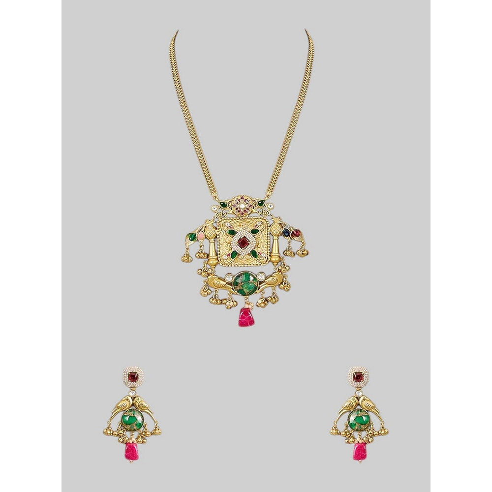 Auraa Trends Exquisite Green and Ruby Traditional Jewellery Set
