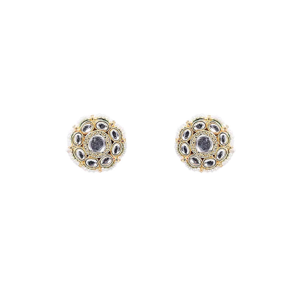 Auraa Trends White Gold-Plated Circular Kundan Choker Jewellery Set with Pearls for Women
