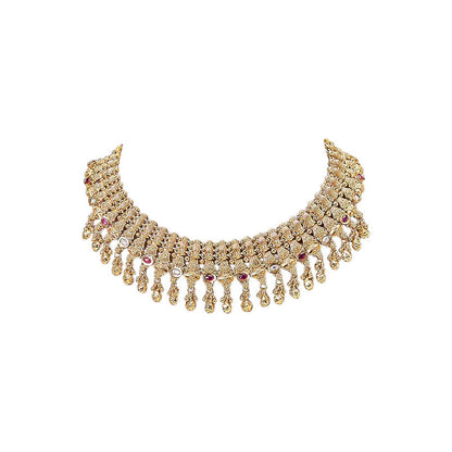 Auraa Trends Pink Antique Gold-Plated Temple Choker Jewellery Set