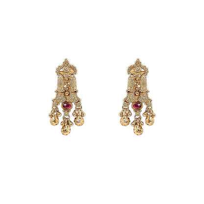 Auraa Trends Pink Antique Gold-Plated Temple Choker Jewellery Set