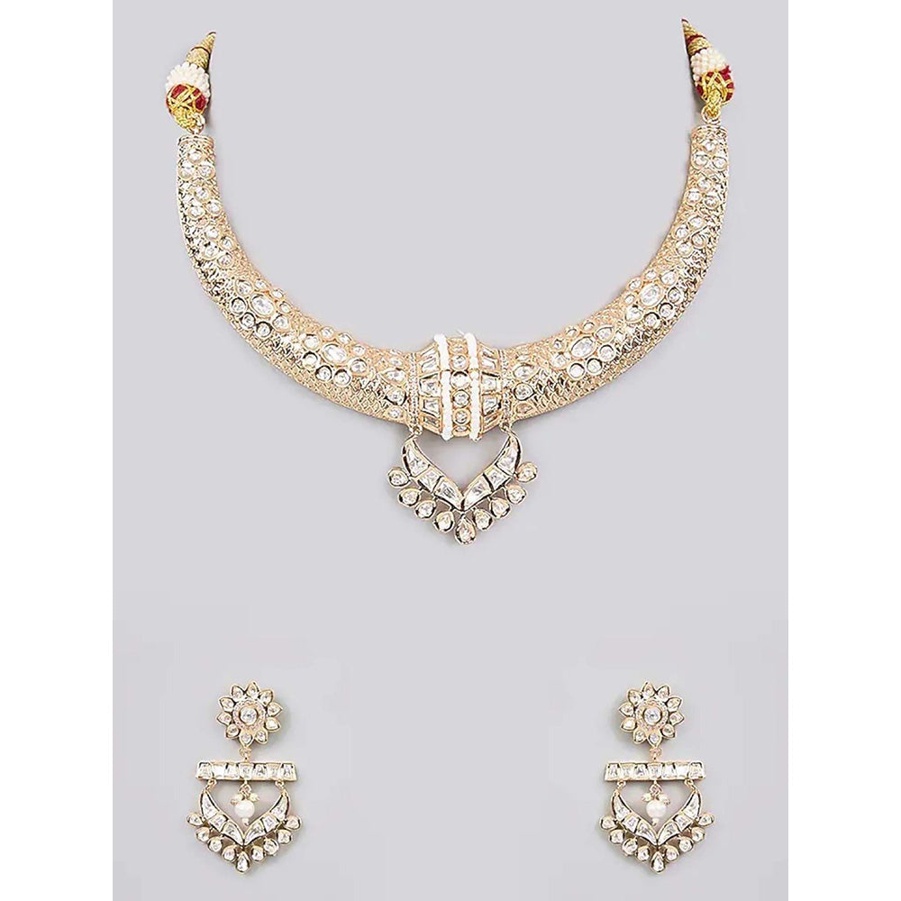 Auraa Trends White Gold-Plated Kundan Choker Jewellery Set with Pearl Accents for Women