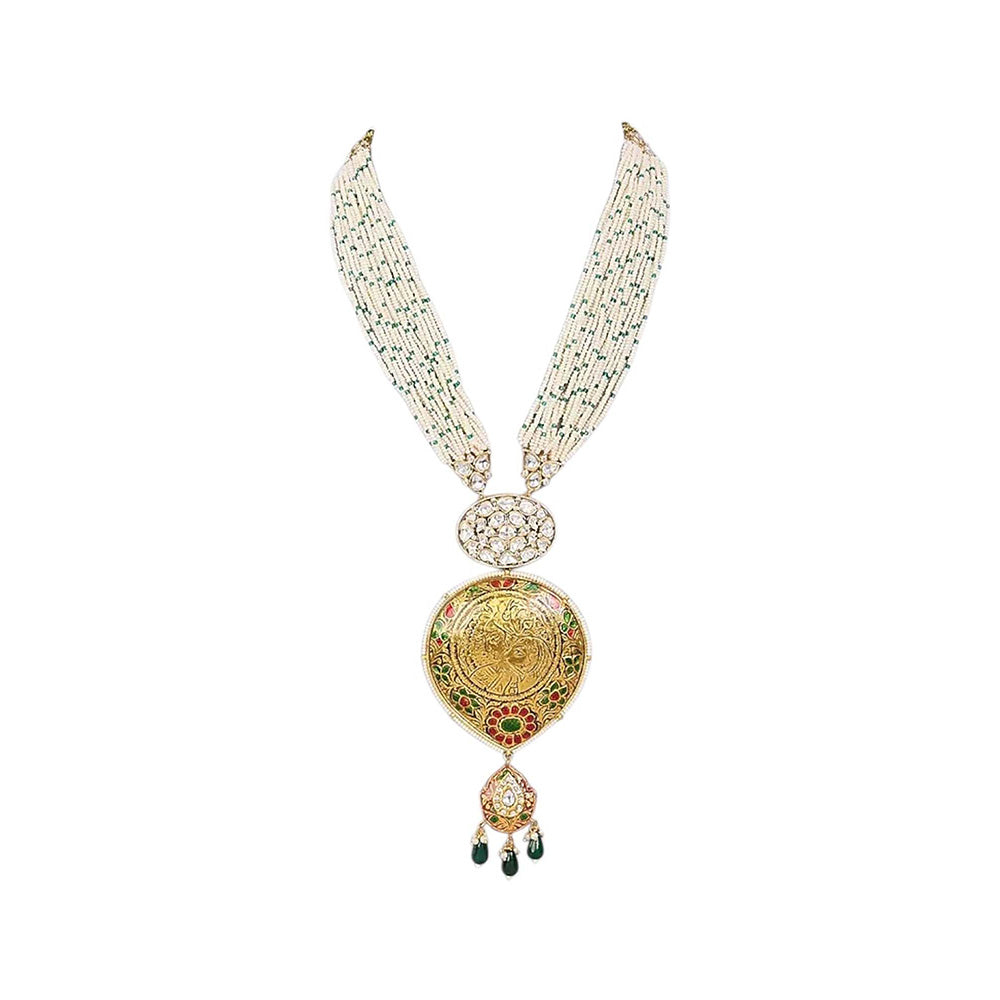 Auraa Trends Gold-Plated Meenakari Jewellery Set with Green Beads and Coin Pendant for Women