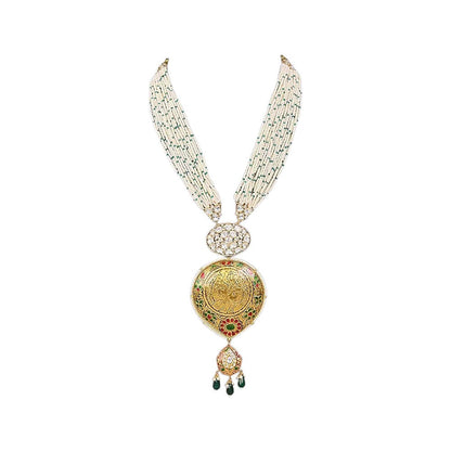 Auraa Trends Gold-Plated Meenakari Jewellery Set with Green Beads and Coin Pendant for Women