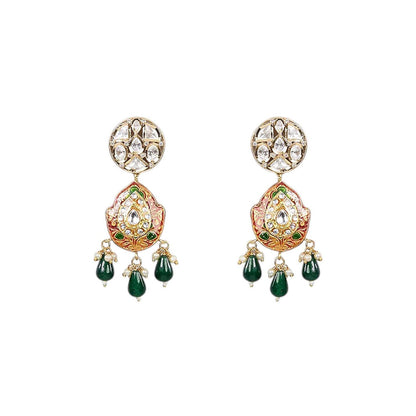 Auraa Trends Gold-Plated Meenakari Jewellery Set with Green Beads and Coin Pendant for Women