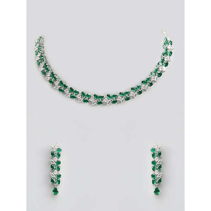 Auraa Trends Silver-Plated Green Stone Jewellery Set with Earrings for Women