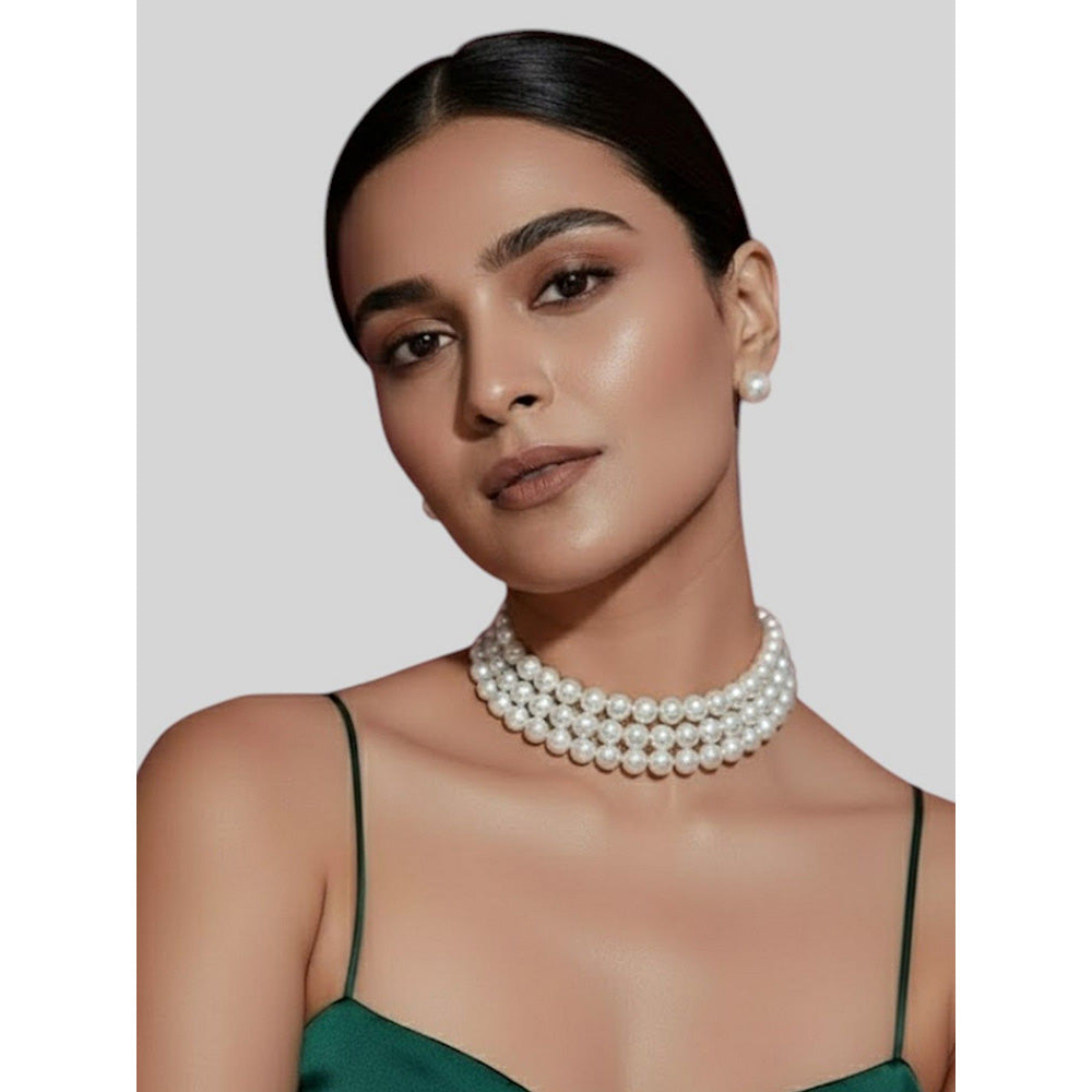 Auraa Trends Classic White Beaded Necklace with Earrings