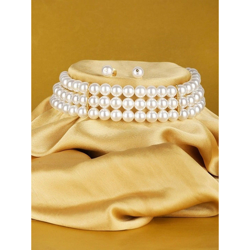 Auraa Trends Classic White Beaded Necklace with Earrings