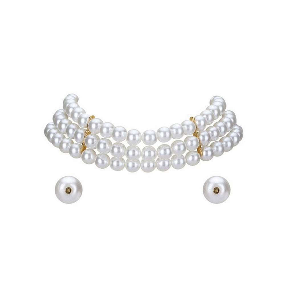 Auraa Trends Classic White Beaded Necklace with Earrings