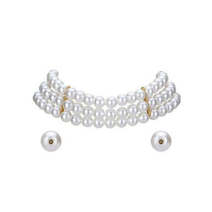 Auraa Trends Classic White Beaded Necklace with Earrings